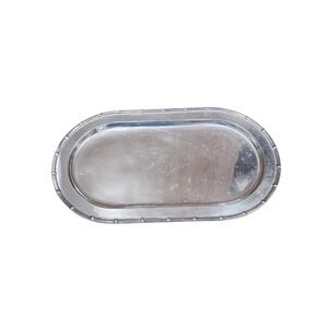 Vintage Oval Silver Plated Serving‎ Tray Bamboo Trim Elegant Entertaining Dish